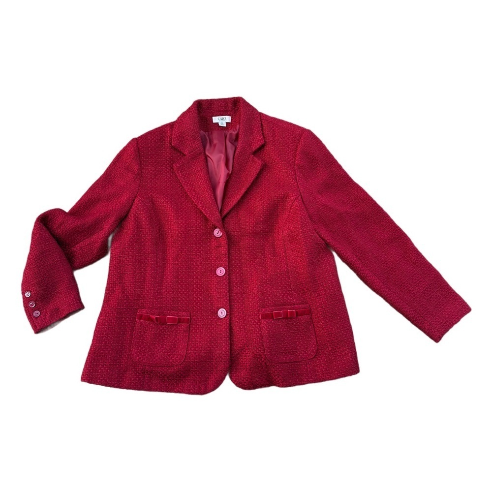 Cato button Red Women's Blazer bow tweed